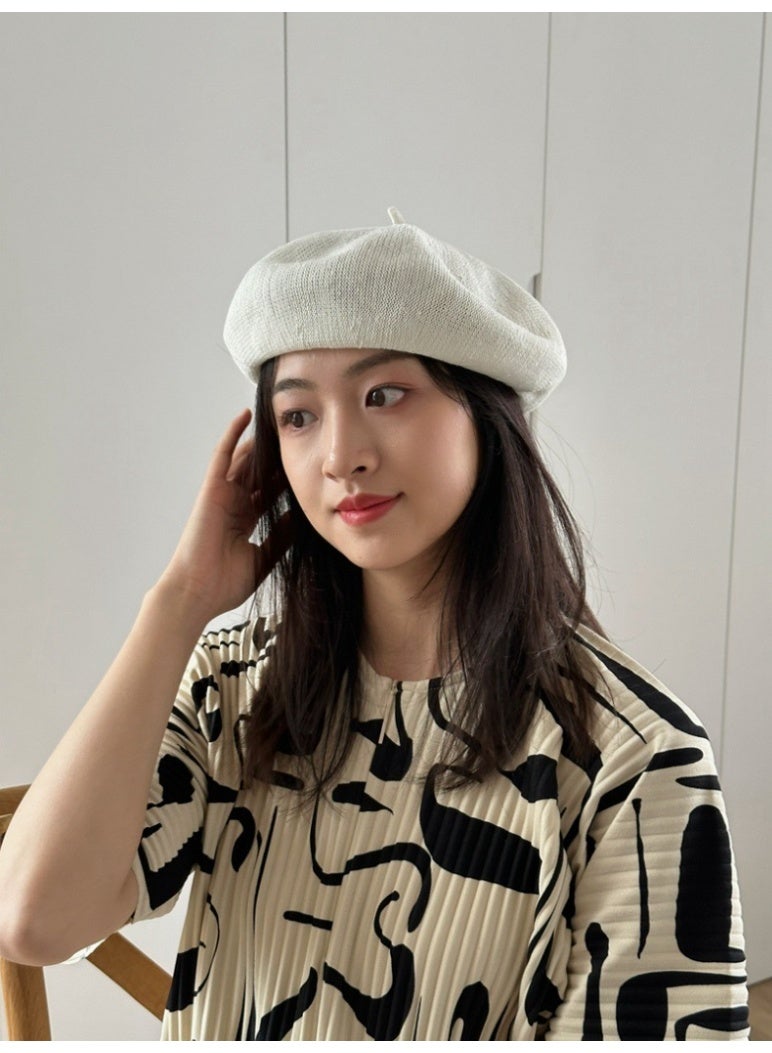 قبعة البيريه النساء قبعة البيريه الفرنسية قبعة شمسية صيفية مسامية للنساء قبعة الفنانات - Image 2