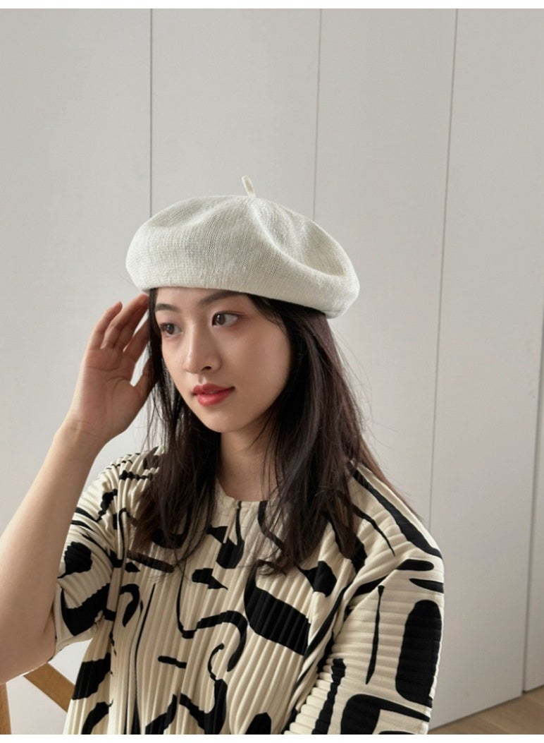 قبعة البيريه النساء قبعة البيريه الفرنسية قبعة شمسية صيفية مسامية للنساء قبعة الفنانات - Image 3