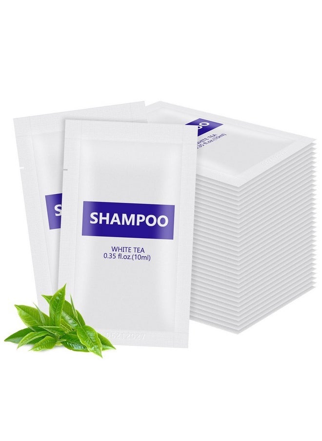 HQSLsund HQSLsund 100 pack 0.35 fl oz/10ml Travel Size Shampoo Bulk Individually Wrapped - Refreshing Mini Shampoo Packets Hair Shampoo Single Use Supplies for Homeless Care Hotel Guests, White Tea Scent  - Image 1