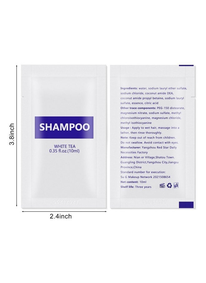 HQSLsund HQSLsund 100 pack 0.35 fl oz/10ml Travel Size Shampoo Bulk Individually Wrapped - Refreshing Mini Shampoo Packets Hair Shampoo Single Use Supplies for Homeless Care Hotel Guests, White Tea Scent  - Image 2