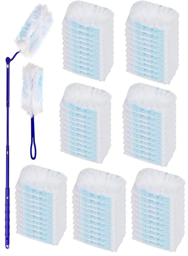 JMIATRY 100PCS Disposable Duster Refills for Swiffer Duster Pads 180 Degree Heavy Duty Dusters Refill with Adjustable Handle Disposable Dusters for Cleaning Home, Office (Blue & White) - Image 1