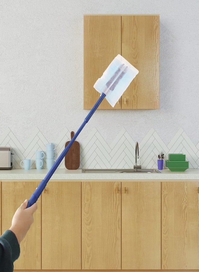 JMIATRY 100PCS Disposable Duster Refills for Swiffer Duster Pads 180 Degree Heavy Duty Dusters Refill with Adjustable Handle Disposable Dusters for Cleaning Home, Office (Blue & White) - Image 4