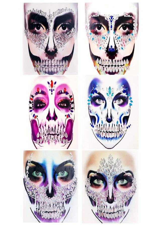 Kotbs Halloween Skeleton Face Gems - 6 Pack Skull Face Jewels Rhinestone - Image 1