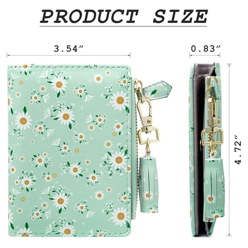 GEEAD Small Wallets for Women Bifold Slim Coin Purse Zipper ID Card Holder PU Leather Printed Blue Daisy - Image 5