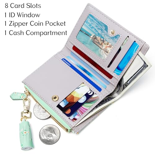 GEEAD Small Wallets for Women Bifold Slim Coin Purse Zipper ID Card Holder PU Leather Printed Blue Daisy - Image 3
