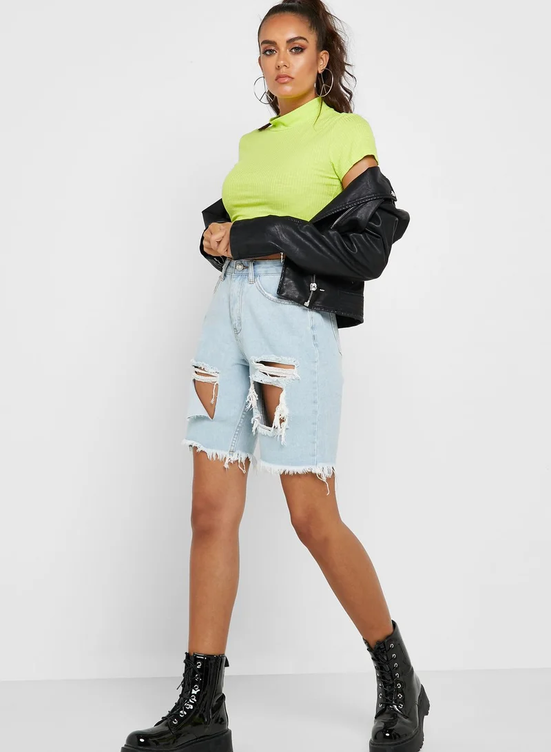 Missguided Raw Hem Ripped Boyfriend Shorts