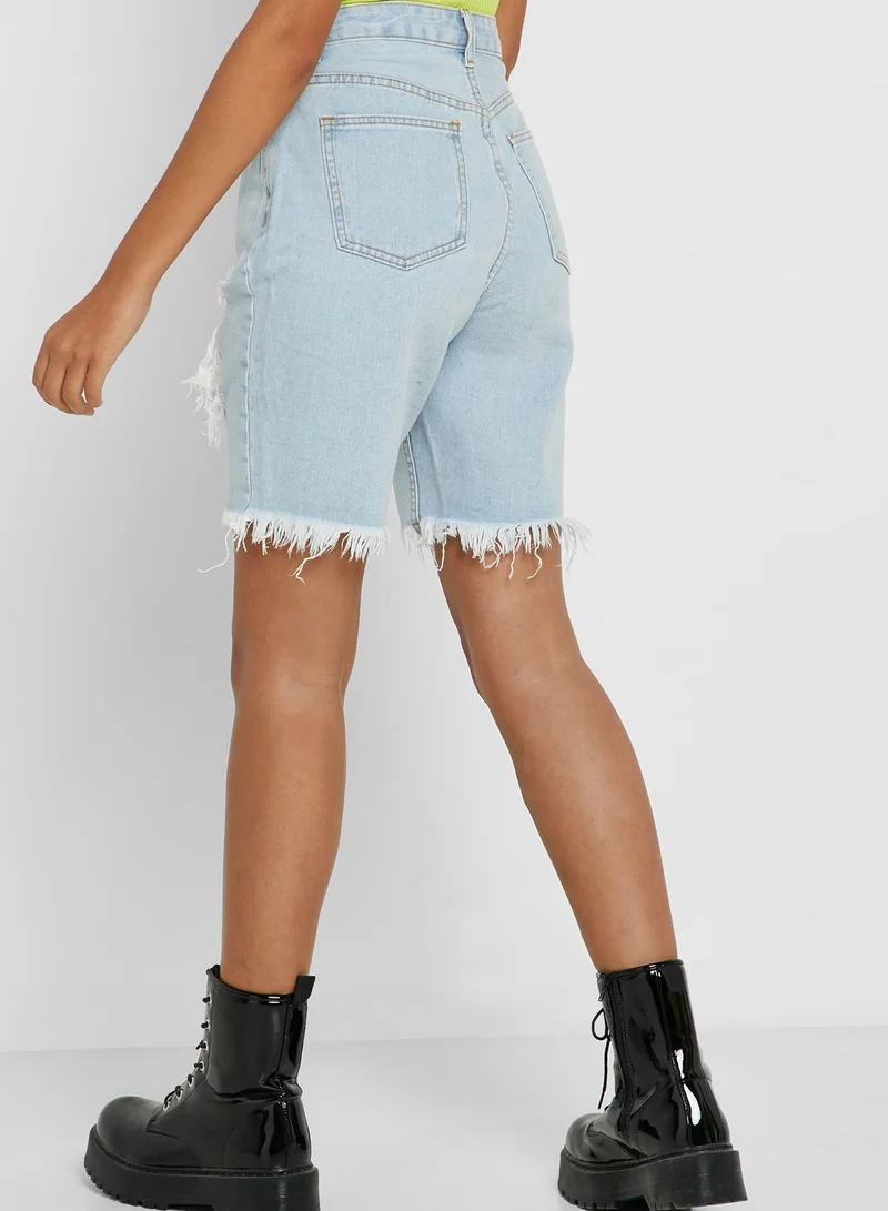 Missguided Raw Hem Ripped Boyfriend Shorts