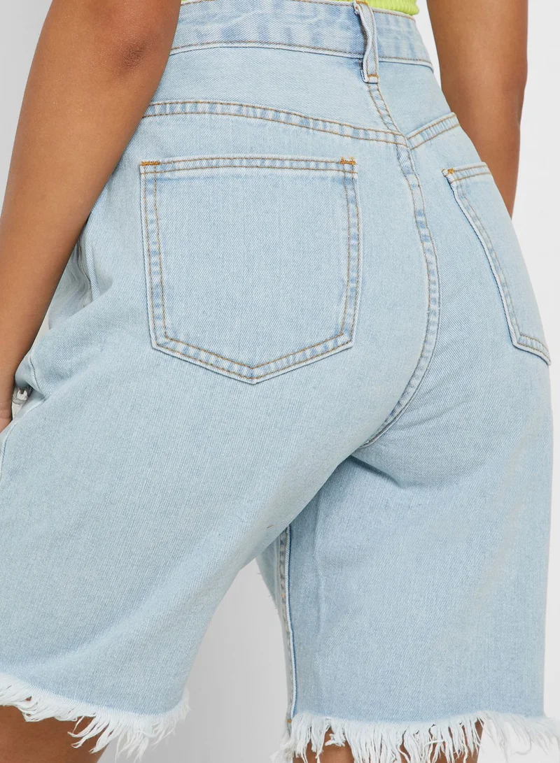 Missguided Raw Hem Ripped Boyfriend Shorts
