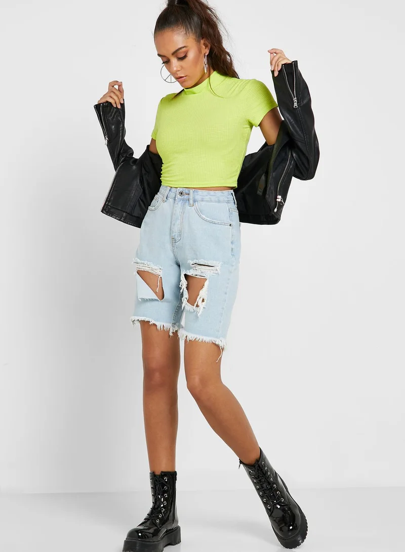 Missguided Raw Hem Ripped Boyfriend Shorts