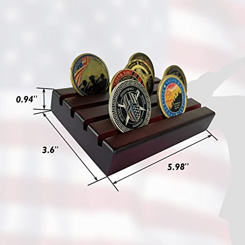 ASmileIndeep Small Military Challenge Coins Display Holder Solid Wood,Challenge Coin Stand Holds 10-12 Coins ,4 Row Coin Holder Rack for Desk, Challenge Coin Display Case ,Red Finish - Image 3
