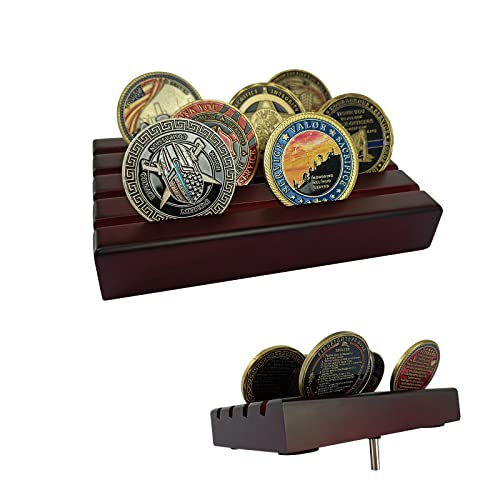 ASmileIndeep Small Military Challenge Coins Display Holder Solid Wood,Challenge Coin Stand Holds 10-12 Coins ,4 Row Coin Holder Rack for Desk, Challenge Coin Display Case ,Red Finish - Image 1