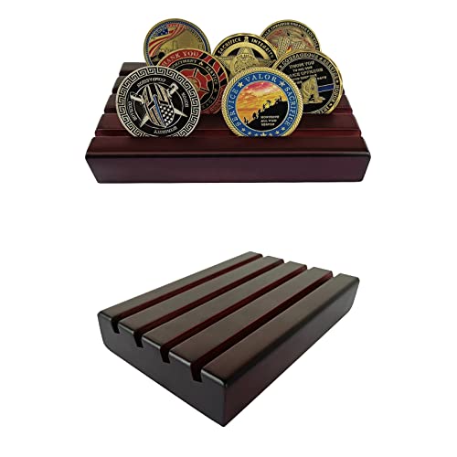 ASmileIndeep Small Military Challenge Coins Display Holder Solid Wood,Challenge Coin Stand Holds 10-12 Coins ,4 Row Coin Holder Rack for Desk, Challenge Coin Display Case ,Red Finish - Image 4