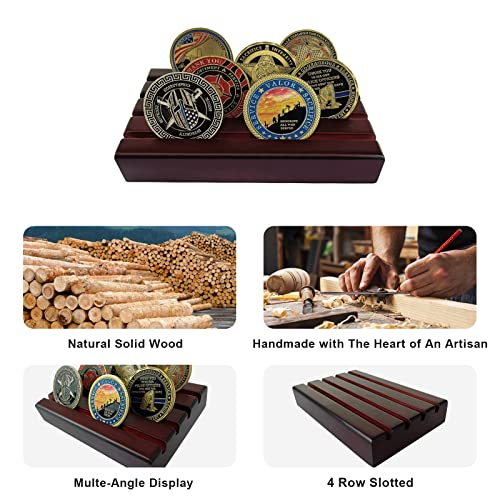 ASmileIndeep Small Military Challenge Coins Display Holder Solid Wood,Challenge Coin Stand Holds 10-12 Coins ,4 Row Coin Holder Rack for Desk, Challenge Coin Display Case ,Red Finish - Image 2