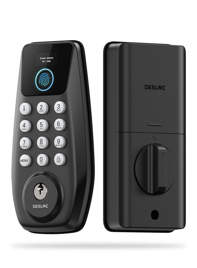 DESLOC C110 Keyless Entry Door Lock with Display (Smart Screen), Fingerprint Door Locks, Keypad Deadbolt, Auto-Lock, Backlit Keys, Passage Mode, IP54 Waterproof, BHMA Grade 3 (Black) - Image 1