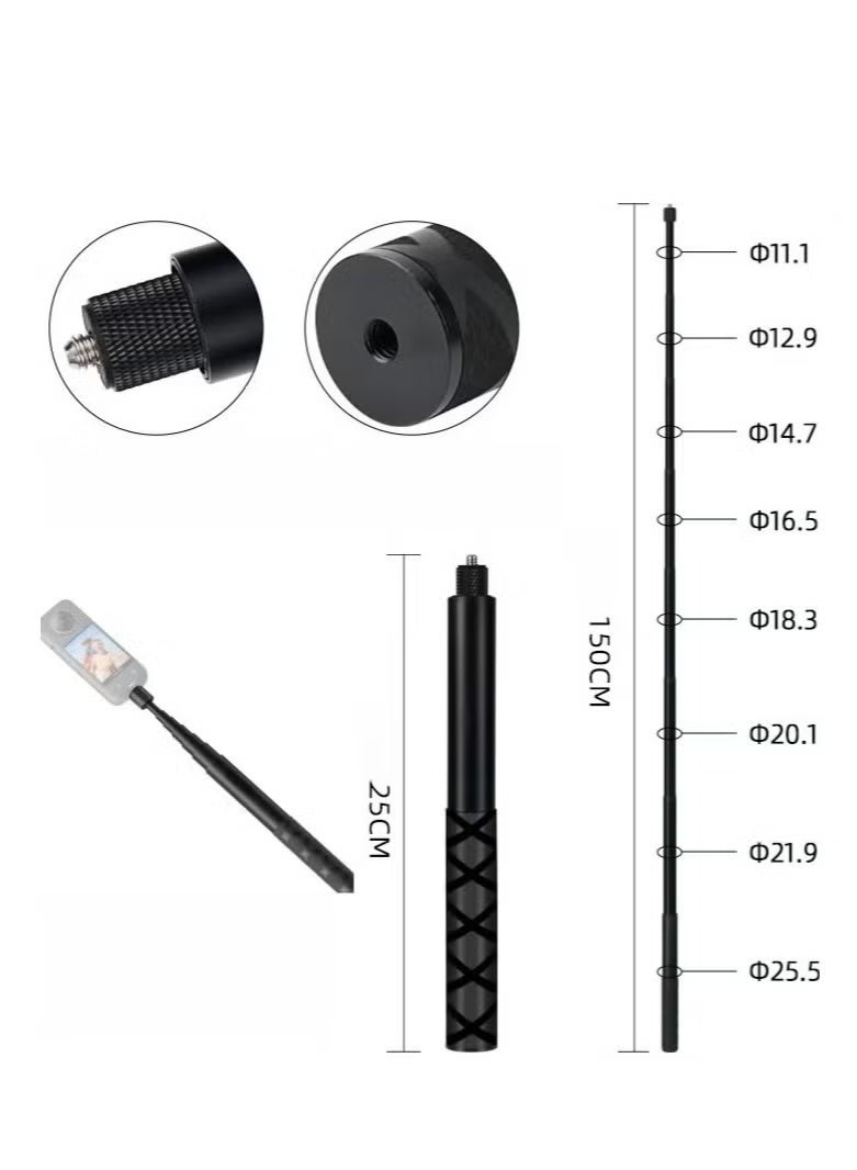 PINKSAMA Insta360X3/X4/X5 Stealth Selfie Stick Panoramic Sports Camera Universal Aluminum Alloy Extension Pole Cycling Pole (1.5m) - Image 1
