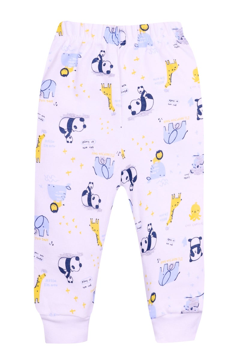 فاني باني فانى بانى مجموعة ملابس أطفال من مصنوعة من القطن بنسبة 100%، مكونة من قطعتين من الملابس الداخلية، و2 قميص داخلي بأكمام قصيرة، و2 بنطال، بنمط أبيض مطبوع - Image 2