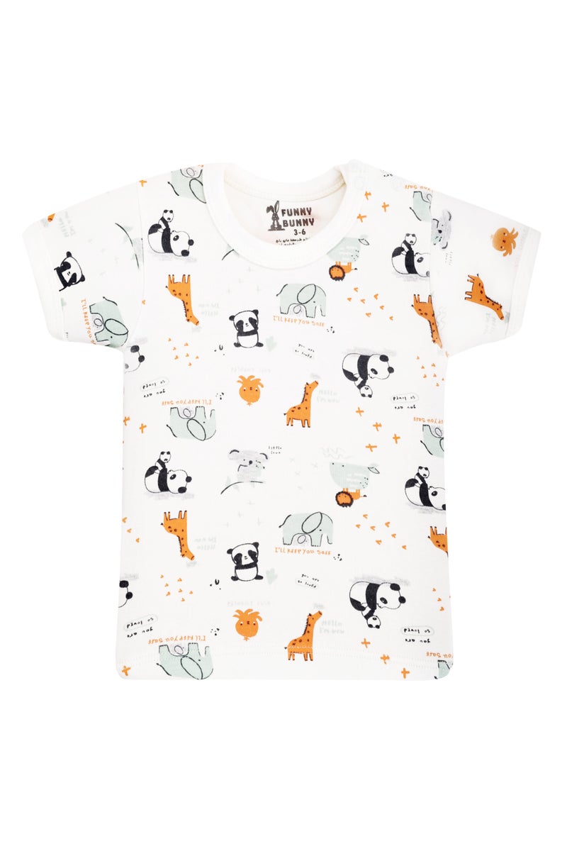 فاني باني فانى بانى مجموعة ملابس أطفال من مصنوعة من القطن بنسبة 100%، مكونة من قطعتين من الملابس الداخلية، و2 قميص داخلي بأكمام قصيرة، و2 بنطال، بنمط أبيض مطبوع - Image 3