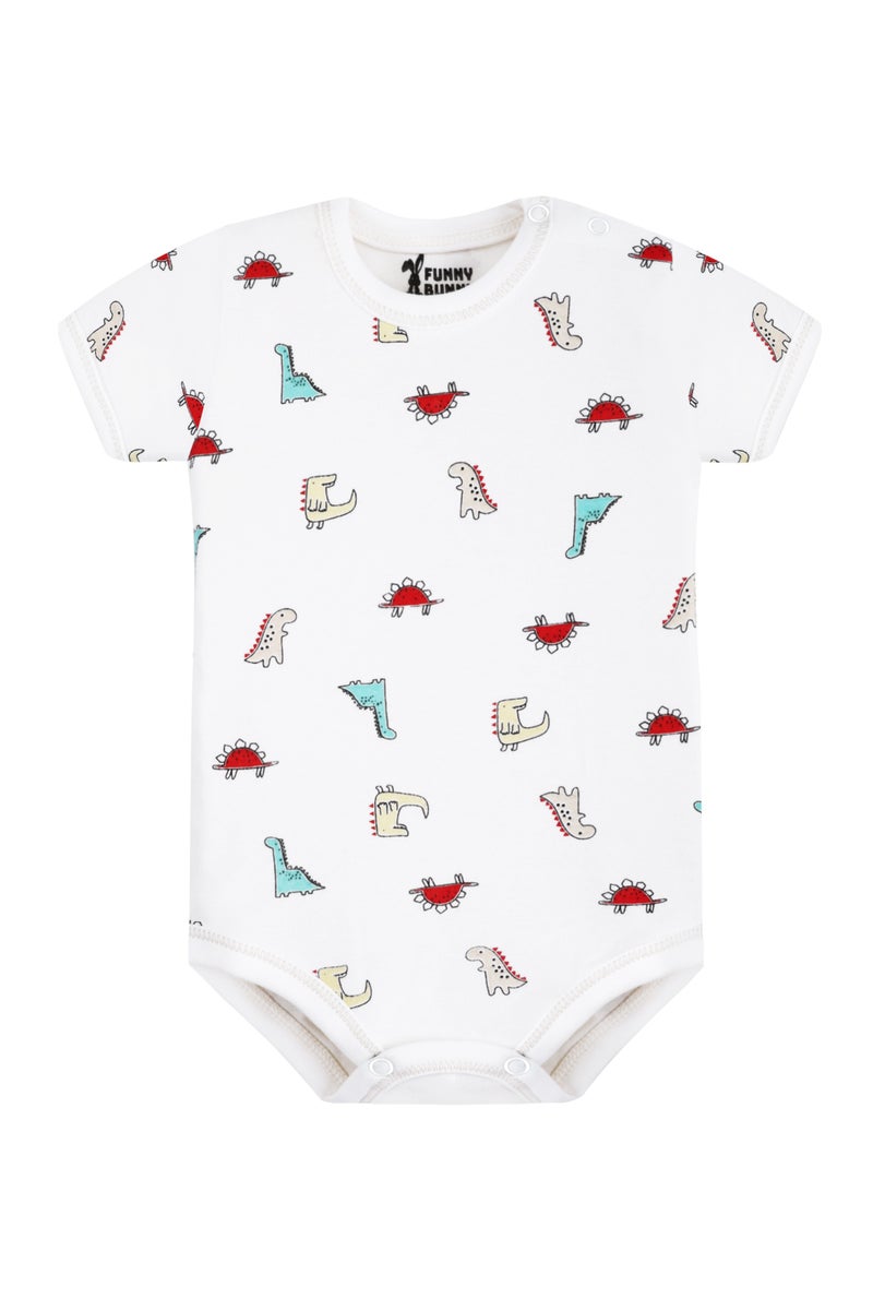 فاني باني فانى بانى مجموعة ملابس أطفال من مصنوعة من القطن بنسبة 100%، مكونة من قطعتين من الملابس الداخلية، و2 قميص داخلي بأكمام قصيرة، و2 بنطال، بنمط أبيض مطبوع - Image 4