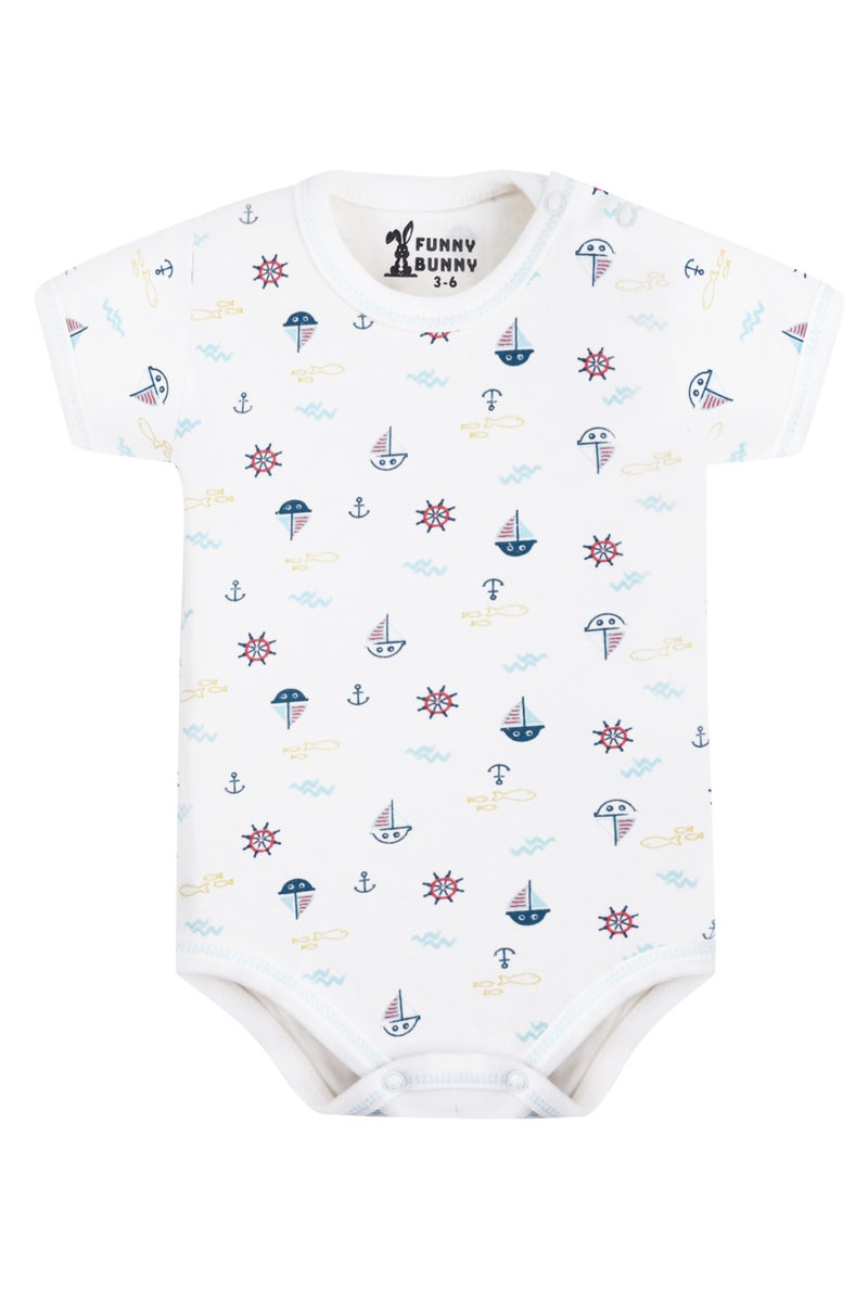 فاني باني فانى بانى مجموعة ملابس أطفال من مصنوعة من القطن بنسبة 100%، مكونة من قطعتين من الملابس الداخلية، و2 قميص داخلي بأكمام قصيرة، و2 بنطال، بنمط أبيض مطبوع - Image 5