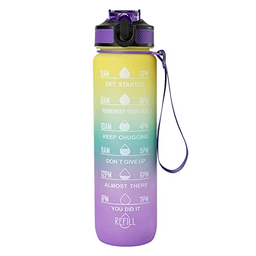 JUGTE Plastic Water Bottles 1 Litre Sipper Bottle For Adults Motivational Water Bottle Sipper With Straw & Time For Gym Office School Home Water Bottle For Kids (Purple) - Image 1