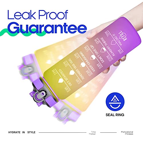 JUGTE Plastic Water Bottles 1 Litre Sipper Bottle For Adults Motivational Water Bottle Sipper With Straw & Time For Gym Office School Home Water Bottle For Kids (Purple) - Image 3