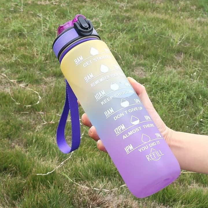 JUGTE Plastic Water Bottles 1 Litre Sipper Bottle For Adults Motivational Water Bottle Sipper With Straw & Time For Gym Office School Home Water Bottle For Kids (Purple) - Image 2