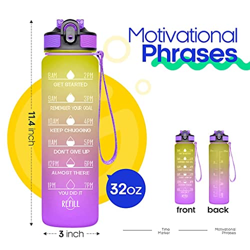 JUGTE Plastic Water Bottles 1 Litre Sipper Bottle For Adults Motivational Water Bottle Sipper With Straw & Time For Gym Office School Home Water Bottle For Kids (Purple) - Image 4