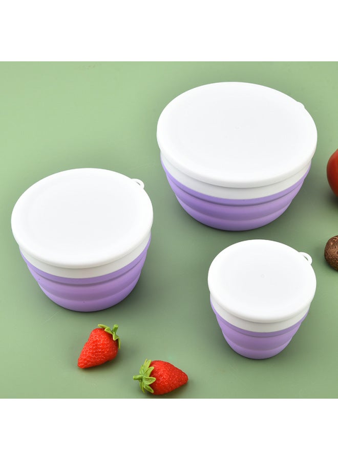 Wholesale Silicone Portable Folding Bowl Three-piece Travel Compression Lunch Box Folding Water Cup Tableware Lunch Supplies-Specifications:Nordic Powder  - Image 2