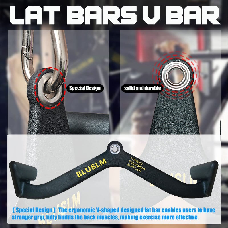 BLUSLM LAT Pull Down Bar for Cable Machine, LAT Pulldown Attachments T Bar V Bar Cable Attachment, Back Tricep Bar Strength Training Handle (BL4) - Image 4