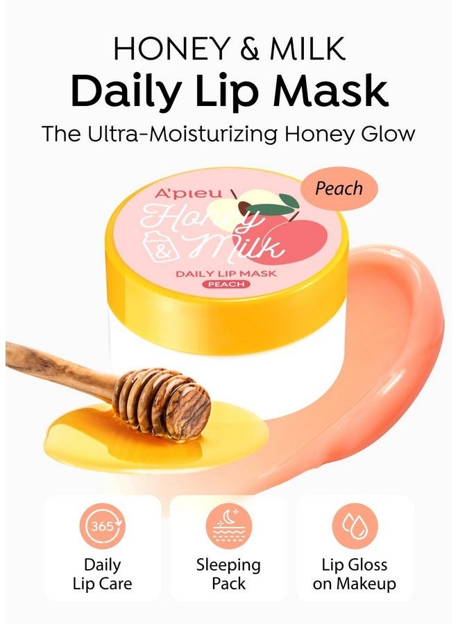A'PIEU Honey & Milk Daily Lip Mask (Peach) - Nourishing Overnight Korean Lip Mask | Hydrating Lip Moisturizer with Honey, Propolis & Royal Jelly for Soft, Plush Lips - Image 2