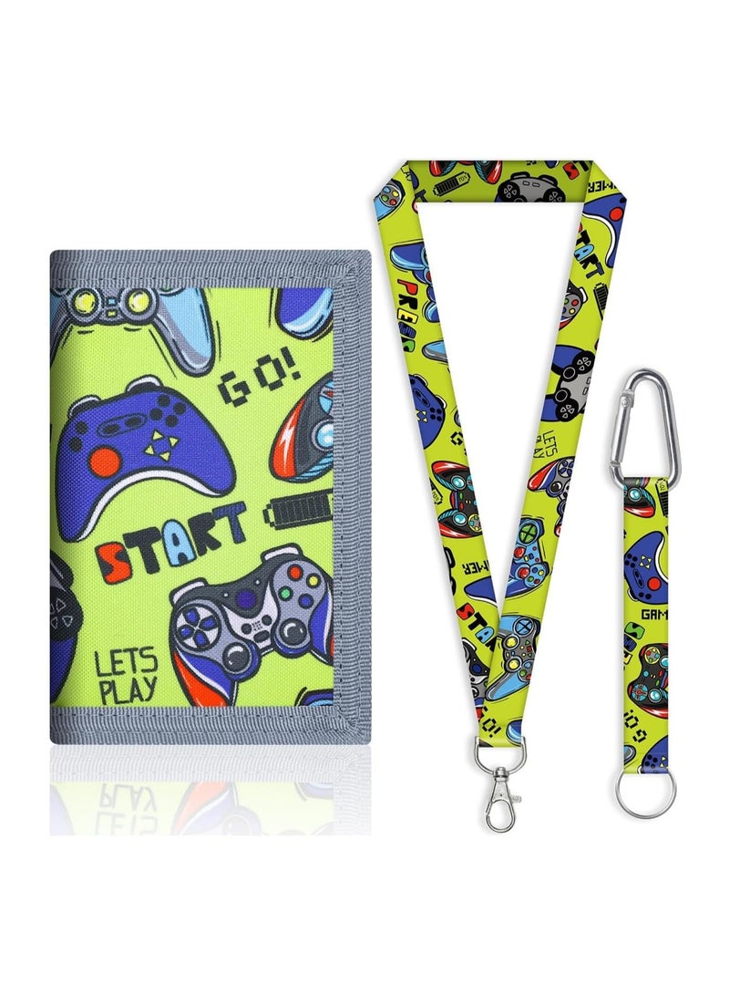 عام محفظة أولاد، محفظة أطفال ثلاثية الطية بنافذة هوية وحبل عنق - جيب عنق قماشي للأولاد 9-12 سنة، جيب عنق أطفال مع حبل عنق وحلقة مفاتيح، مثالي للاستخدام المدرسي اليومي للأولاد - Image 1