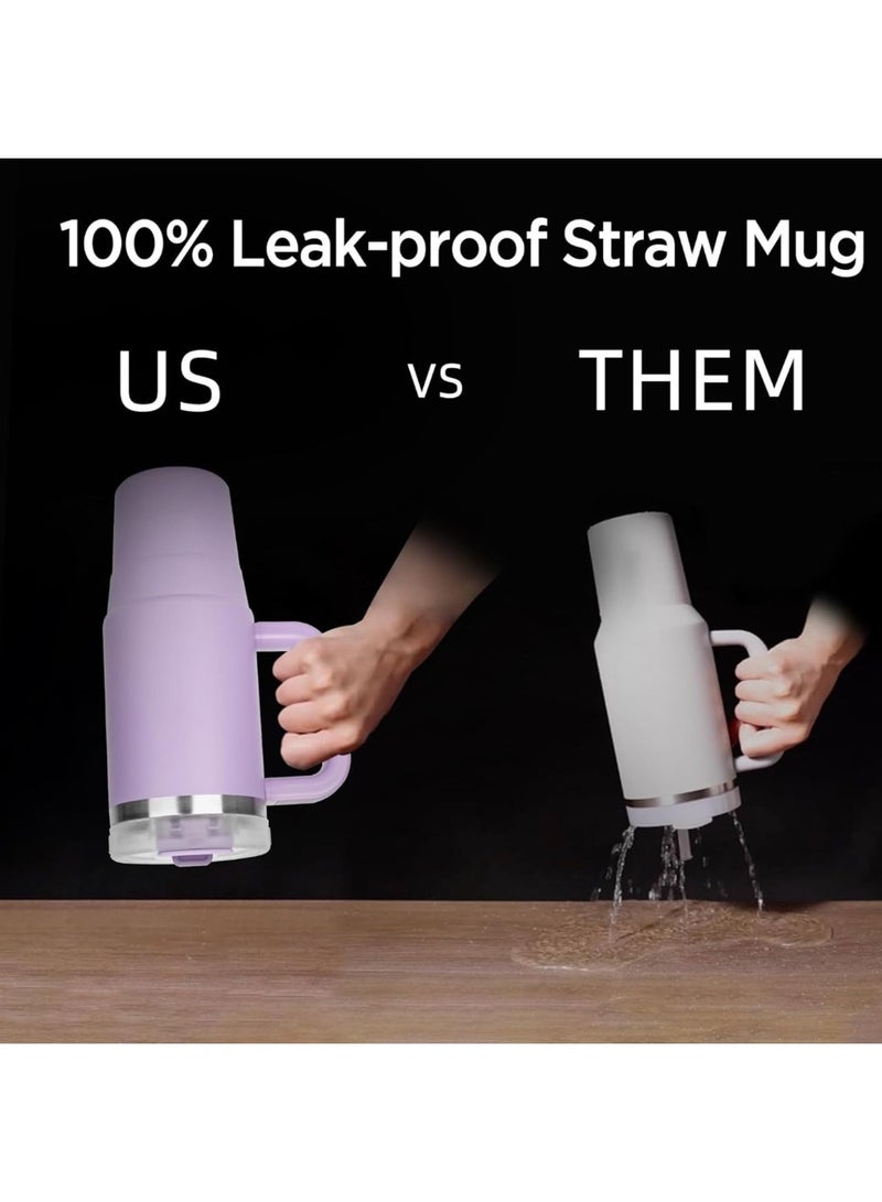 Tyeso 40oz Tumbler with Handle, Straw and Lid - Leak Resistant Insulated Stainless Steel Water Bottle, Car Cup Holder Friendly Travel Coffee Mug (Purple) - Image 2