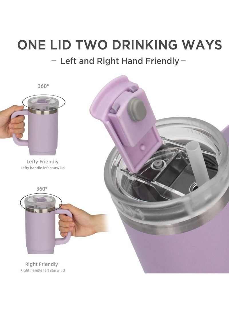 Tyeso 40oz Tumbler with Handle, Straw and Lid - Leak Resistant Insulated Stainless Steel Water Bottle, Car Cup Holder Friendly Travel Coffee Mug (Purple) - Image 3