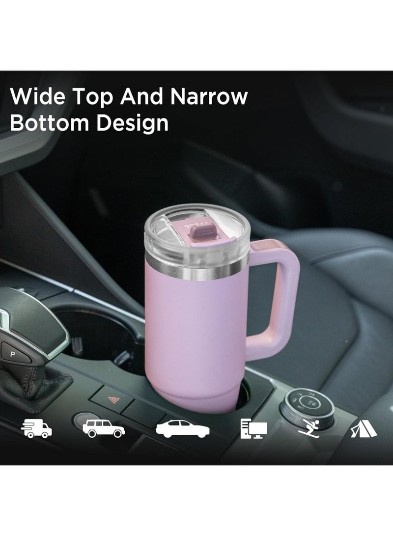 Tyeso 40oz Tumbler with Handle, Straw and Lid - Leak Resistant Insulated Stainless Steel Water Bottle, Car Cup Holder Friendly Travel Coffee Mug (Purple) - Image 4