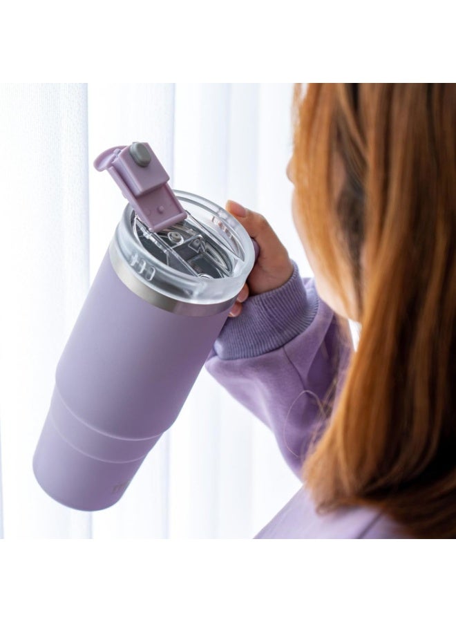 Tyeso 40oz Tumbler with Handle, Straw and Lid - Leak Resistant Insulated Stainless Steel Water Bottle, Car Cup Holder Friendly Travel Coffee Mug (Purple) - Image 5