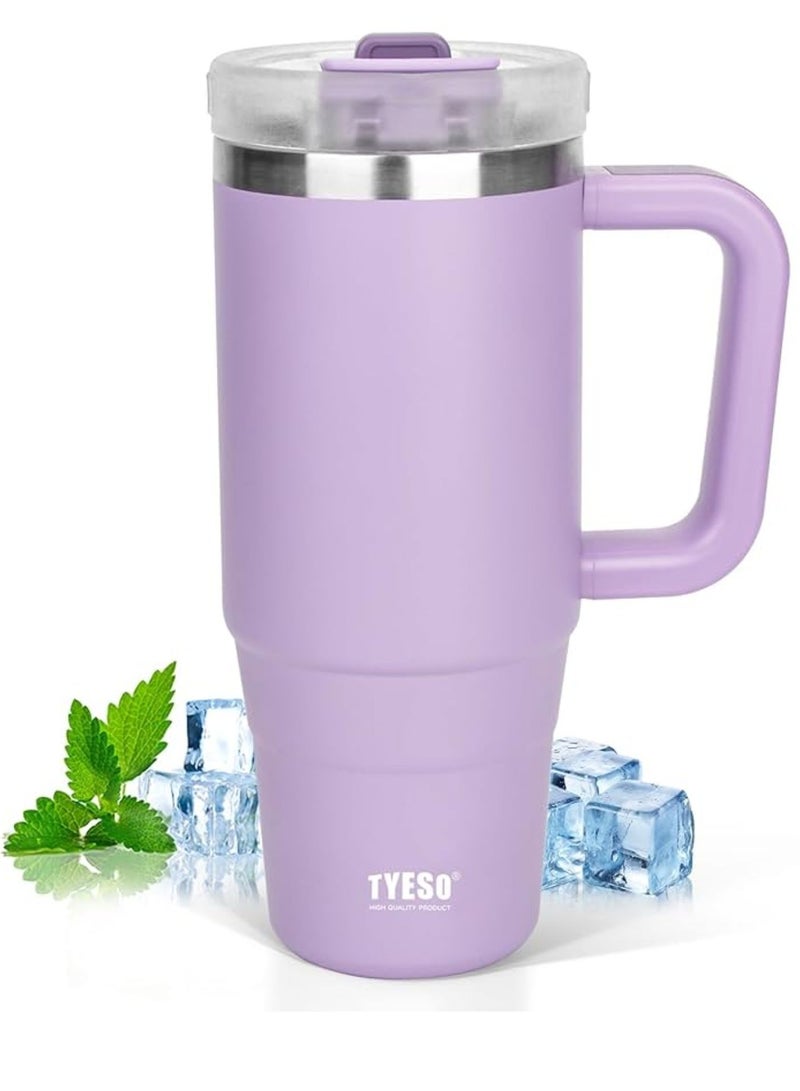 Tyeso 40oz Tumbler with Handle, Straw and Lid - Leak Resistant Insulated Stainless Steel Water Bottle, Car Cup Holder Friendly Travel Coffee Mug (Purple) - Image 1