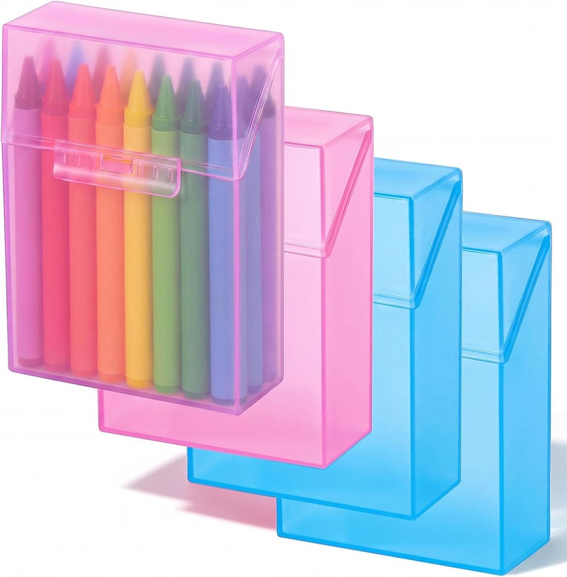Clabby 4 Pcs Plastic Crayon Organizer Case for 24 Count Crayons Kids Art Supply Storage Box with Lid, Portable Holder for Classroom Home Travel, Fits Standard 24-Pack Crayon (Blue,Pink) - Image 1