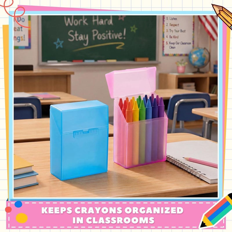Clabby 4 Pcs Plastic Crayon Organizer Case for 24 Count Crayons Kids Art Supply Storage Box with Lid, Portable Holder for Classroom Home Travel, Fits Standard 24-Pack Crayon (Blue,Pink) - Image 5