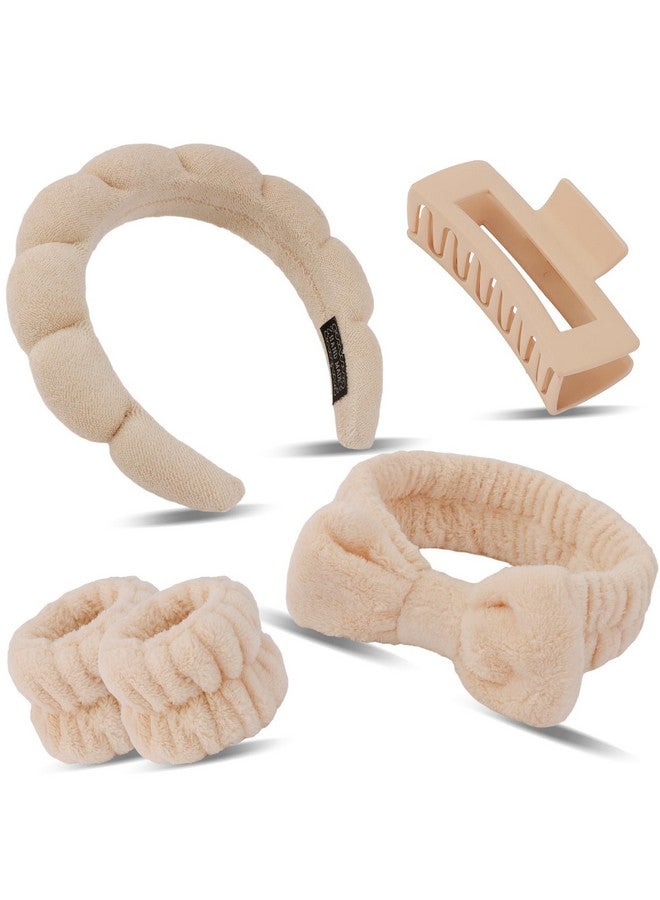 Canitor Spa Headband Wristband Set with Hair Clips Skincare Headbands for Washing Face Skin Care Puffy Makeup Headband Wrist Bands Preppy Teen Girl Gifts Cute Trendy Stuff Hair Accessories for Women - Image 1