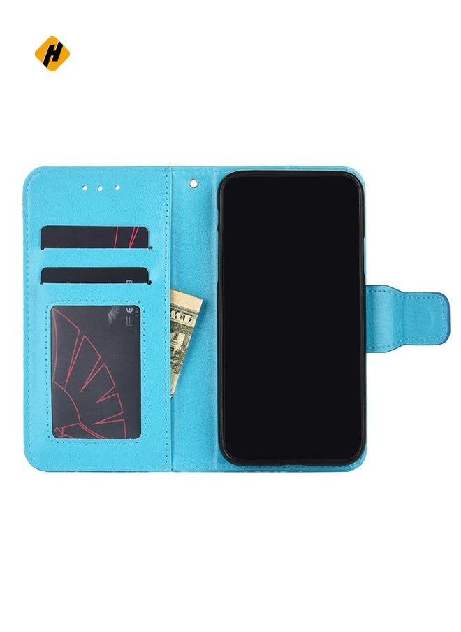 For Samsung Galaxy S22+ 5G Crystal Texture Horizontal Flip Leather Case with Holder & Card Slots & Wallet(Light Blue)