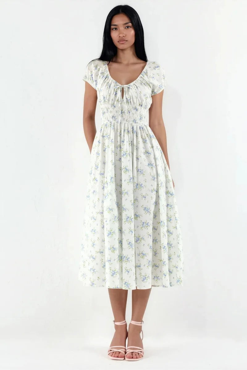 BUSEM Floral Cotton Poplin Midi Dress