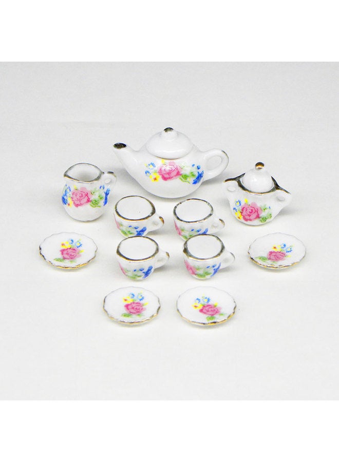 Pocket Story Creative Educational Children's Toy Mini Ceramic Tea Set Suit Doll Room Simulation Model-Color:Rose Impression Blue - Image 1