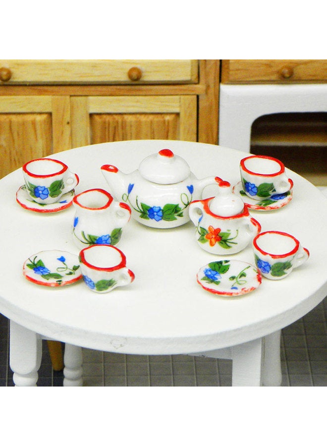 Pocket Story Creative Educational Children's Toy Mini Ceramic Tea Set Suit Doll Room Simulation Model-Color:Rose Impression Blue - Image 4