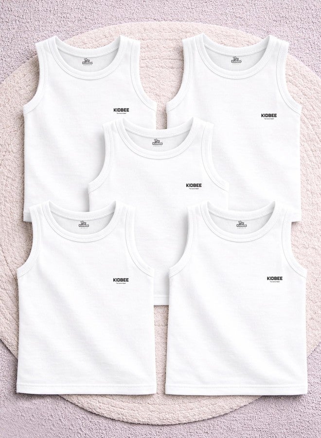 Kidbee Cotton Vests for Boys & Girls Printed White Set of 5 Age 15-16 Years Regular - Image 1