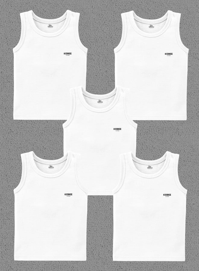 Kidbee Cotton Vests for Boys & Girls Printed White Set of 5 Age 15-16 Years Regular - Image 2