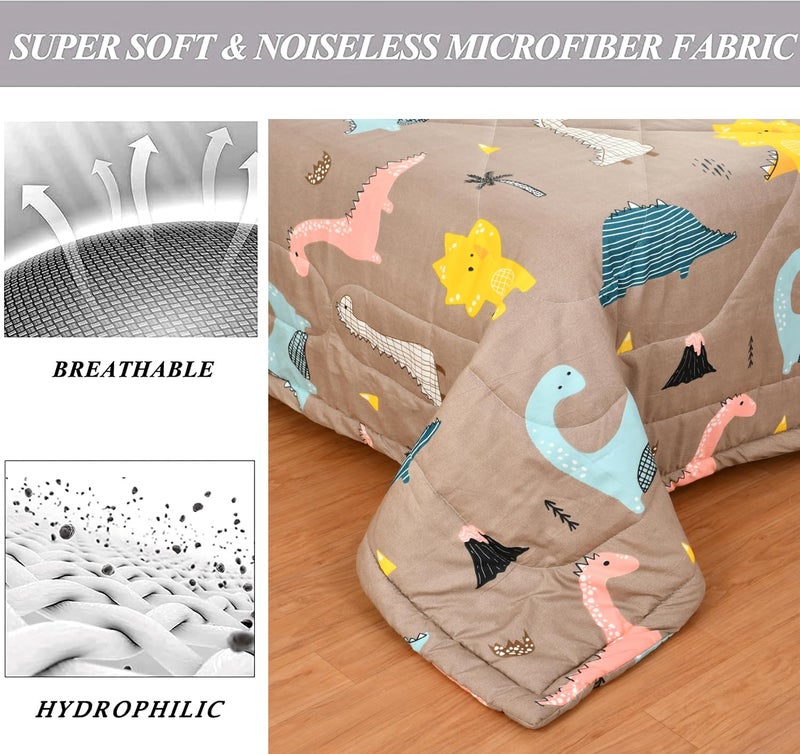 FRESH FROM LOOM Microfiber Single Bed Blanket for Kids|Cartoon Printed Dohar for Kids Boy & Girls|Soft Children Comforters|All Seasons Blanket (60x90 Inches|Dinosaur Beige)| TC - 144 - Image 3