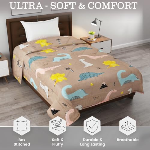 FRESH FROM LOOM Microfiber Single Bed Blanket for Kids|Cartoon Printed Dohar for Kids Boy & Girls|Soft Children Comforters|All Seasons Blanket (60x90 Inches|Dinosaur Beige)| TC - 144 - Image 2