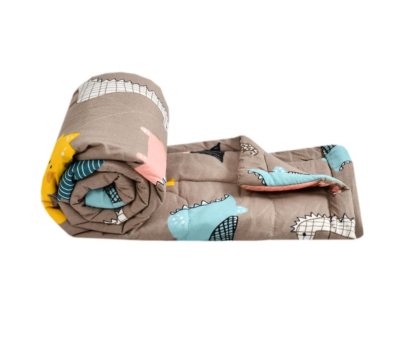 FRESH FROM LOOM Microfiber Single Bed Blanket for Kids|Cartoon Printed Dohar for Kids Boy & Girls|Soft Children Comforters|All Seasons Blanket (60x90 Inches|Dinosaur Beige)| TC - 144 - Image 1