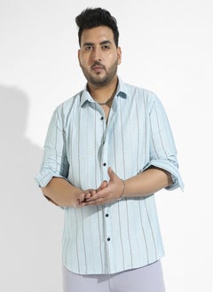 Instafab Plus Men's Light Blue Contrast Pinstriped Shirt  - Image 2
