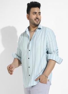 Instafab Plus Men's Light Blue Contrast Pinstriped Shirt  - Image 3